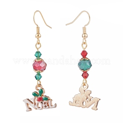Charme en alliage Word Noel avec boucles d'oreilles pendantes longues en verre&nbsp;EJEW-TA00076