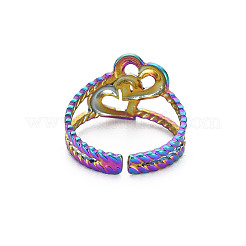 Anello polsino a forma di cuore intrecciato in acciaio inossidabile 304 color arcobaleno&nbsp;LS-RJEW-N038-043M