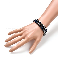 Set di bracciali elasticizzati con perline naturali occhio di tigre (tinte).&nbsp;BJEW-JB06653-05