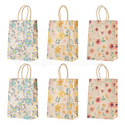 6 pièces 3 styles de sacs à main en papier kraft imprimé fleur&nbsp;ABAG-TA0001-52