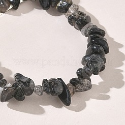 Pulseras elásticas con cuentas de cuarzo turmalinado natural para mujer&nbsp;BJEW-D467-01A