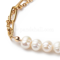 Bracciale con perle naturali e argilla polimerica con catene a graffetta in acciaio inossidabile 304 per donna&nbsp;BJEW-JB08844