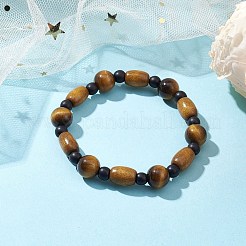 Bracelets extensibles en œil de tigre naturel rond de 10mm&nbsp;BJEW-JB10690