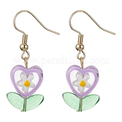 Orecchini pendenti con fiori in vetro e foglie in muratura&nbsp;EJEW-JE05524