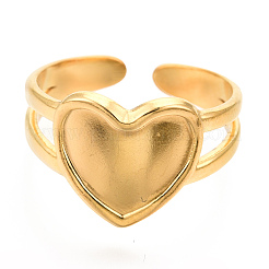 Anillos de puño de corazón de acero inoxidable 304 con revestimiento iónico (IP)&nbsp;RJEW-N038-118LG