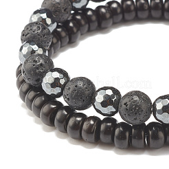 2pcs 2 style roche de lave naturelle et noix de coco et hématite synthétique perlé ensemble de bracelets extensibles&nbsp;BJEW-JB07829