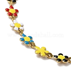 Collana a catena a maglie di fiori smaltati colorati&nbsp;NJEW-C037-03G