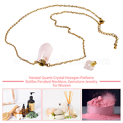 1 шт. натуральный розовый кварц граненый шестиугольный призматический флакон духов подвеска ожерелье&nbsp;NJEW-FH0001-17G-01
