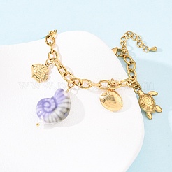 Браслеты с подвесками в виде черепахи и рыбы из нержавеющей стали 304 для женщин&nbsp;BJEW-F516-02G