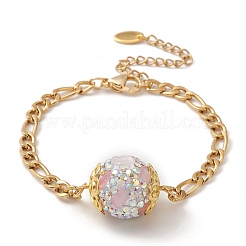 Браслет в форме диско-шара со стразами из полимерной глины и цепочками Фигаро&nbsp;BJEW-JB09478