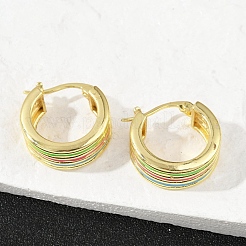 Полосатые латунные эмалевые серьги-кольца&nbsp;EJEW-M082-02PG