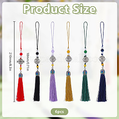 6 pz 6 colori poliestere e lega di zinco platino e decorazioni pendenti in vetro&nbsp;HJEW-DR0001-17