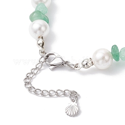 Браслеты из круглых бусин с натуральным зеленым авантюрином и стеклянными ракушками&nbsp;BJEW-JB12317-01