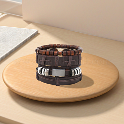 1 bracciale multifilo in pelle bovina e similpelle lavorato a maglia&nbsp;AJEW-GF0011-50F