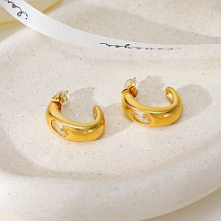 Boucles d'oreilles puces en acier inoxydable 304 serties de zirconiums cubiques pavés&nbsp;WG955B3-01