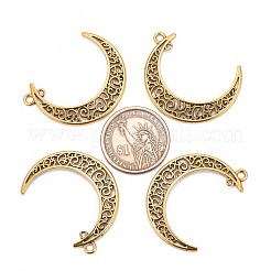 Подвески в тибетском стиле из сплава с полой луной и 2 звеном&nbsp;TIBEP-5312-AG-LF