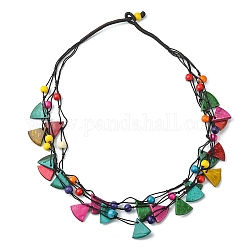 Collares de varios hilos con cuentas redondas y de abanico de coco natural teñido, joyas bohemias para mujer, colorido, 26.38 pulgada (67 cm)