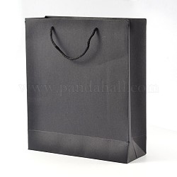 Прямоугольные крафт-бумажные мешки, подарочные пакеты, сумки для покупок, с ручками из нейлонового шнура, чёрные, 40x30x10 см