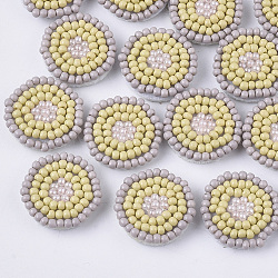 Cabochons en perles de verre, perles de cluster, avec un tissu non tissé, plat rond, kaki clair, 17~18x3.5~4mm
