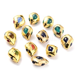 Katzenaugen-Perlen, mit goldfarbenen Messingfunden, Rhombus, Mischfarbe, 25~29x20~24x13~14.5 mm, Bohrung: 1.2~2 mm
