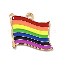 Pendenti smaltati in lega color arcobaleno, bandiera con motivo arcobaleno, oro chiaro, colorato, 19x19.5x1.5mm, Foro: 1.6 mm