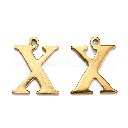 Ion Plating(IP) 304 Stainless Steel Alphabet Charms, Golden, Letter.X, 12x10x1mm, Hole: 1mm