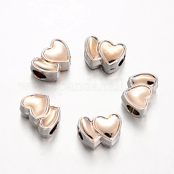 Herzlegierung Europäischen Perlen mit großem Loch, Platin & golden, 10x14x7 mm, Bohrung: 5 mm