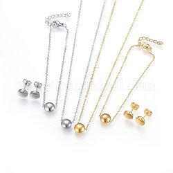 Kits de bijoux en 304 acier inoxydable, colliers pendants et boucles d'oreilles et bracelets, plat rond, couleur mixte, 16.93 pouce (43 cm), 6-3/4 pouce (17 cm), 8x4mm, pin: 0.8 mm