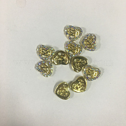 Cabochons Diamante de imitación de la aleación, Accesorios de decoración de uñas para el día de San Valentín., sin plomo y cadmio, corazón con número 520, dorado, crystal ab, 8.5x9.5x2.5mm