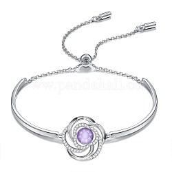 Bracelets coulissants en laiton, avec le cristal autrichien, fleur, platine, 371 _violet, 10-7/8 pouce (27.5 cm)