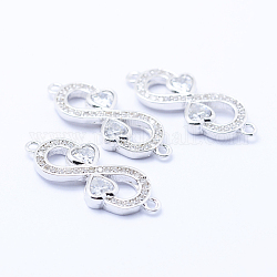 Brass Micro Pave Cubic Zirconia Links, Clear, Lead Free & Nickel Free & Cadmium Free, Infinity with Heart, Platinum, 24x9x3mm, Hole: 1mm