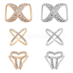 Chgcraft 6 pz 6 stili di cristallo a forma di infinito e a forma di x e tre anelli di fibbia della sciarpa di strass a forma di anello, fermagli in lega metallica avvolgente per sciarpa per abbigliamento, di platino e d'oro, 21~28x24~41x18~21.5mm, 1pc / style