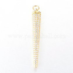 Brass Micro Pave Cubic Zirconia Pendants, Triangle, Real 18K Gold Plated, 43x6x4mm, Hole: 3mm
