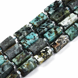 Brins de perles turquoises africaines naturelles (jaspe), avec des perles de rocaille, colonne facettes, 9~14x5~7x5~6mm, Trou: 1.2mm, Environ 15~16 pcs/chapelet, 7.09 pouce (18 cm)