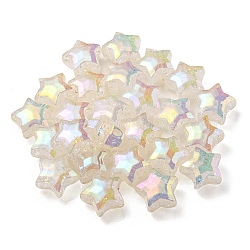 Placage uv perles acryliques craquelées transparentes irisées arc-en-ciel, étoiles du nord, verge d'or pale, 20x21.5x13mm, Trou: 3mm