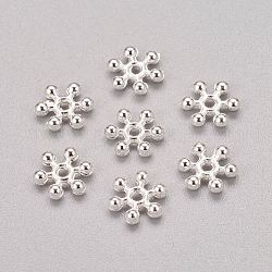 Perline in lega di zinco distanziali,  cadmio& piombo libero, con un foro, fiocco di neve, colore argento placcato, 8.5x2.5mm, Foro: 1.5 mm