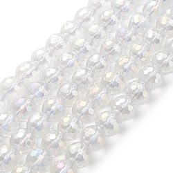 Hilos de cuentas de cristal de cuarzo sintético galvanizado., reronda facetas, color de ab chapado, 10mm, agujero: 1 mm, aproximamente 39 pcs / cadena, 15.35''~15.55'' (39~39.5 cm)
