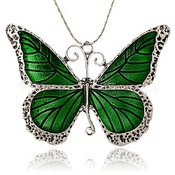 Smalto in lega di grandi ciondoli, farfalla, argento antico, verde, 64x86x3mm, Foro: 3.5 mm e 2.5 mm