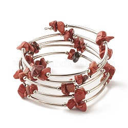 5-петлевые женские браслеты с бусинами из натуральной красной яшмы, браслет из стальной проволоки с эффектом памяти, платина, внутренний диаметр: 2-1/8 дюйм (5.45 см)