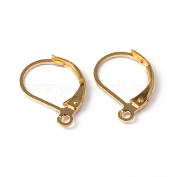 Brass Leverback Earring Findings, with Loop, Lead Free and Cadmium Free, Golden, about 10mm wide, 15mm long, hole: 1mm