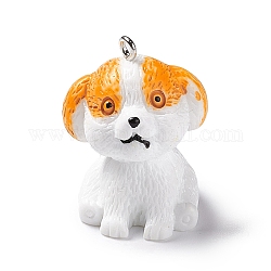Opaque Resin Pendants, 3D Dog Charms, with Platinum Tone Iron Loops, Orange, 30x22.5x23.5mm, Hole: 2mm