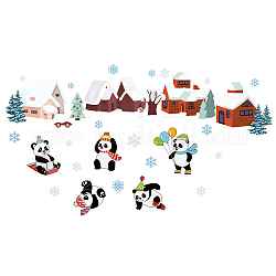 PVC-Wandaufkleber, Wandschmuck, Thema Weihnachten, Panda, Schneeflocken- und Hausmuster, Farbig, 700x390 mm, 2 Blätter / Satz