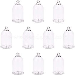 PandaHall Elite 20 Sets Clear Glass Bottle Pendant Makings Sets with Silver Brass Pendant Bails and Drop Glass Cover For Jewelry Pendant Making, Hole: 2mm &17mm