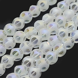 Abalorios de vidrio electroplate hebras, color de ab chapado, esmerilado, redondo, blanco floral, 8mm, agujero: 1 mm, aproximamente 72 pcs / cadena, 21.25 pulgada (54 cm)
