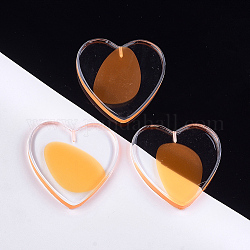 Transparent Resin Beads, for Pendant Making, Half Drilled, Heart, Orange, 37~37.5x37~37.5x4.5~5.5mm, Half Hole: 1mm