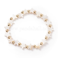 Bracciale elasticizzato da donna con conchiglia naturale e perline a stella con ottone, colore conchiglia, diametro interno: 2-1/4 pollice (5.6 cm)