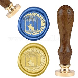 Scrapbook diy, timbro di sigillo di ottone e set di maniglie in legno, forma di gatto, oro, 8.9x2.5cm, francobolli: 25x14.5 mm