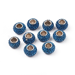 Österreichische Kristall europäischen Perlen, Großloch perlen, Sterling Silber Single-Core, Klasse aaa, Rondell, 394 _caribbean blau opal, ca. 11 mm Durchmesser, 7.5 mm dick, Bohrung: 4.5 mm