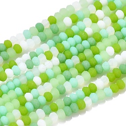 Sfaccettate perle di vetro fili, smerigliato, rondelle, prato verde, 2.5~3.2x1.8~2.6mm, Foro: 0.8 mm, circa 185~186pcs/filo, 15.55~15.75 pollice (39.5~40 cm)