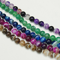 Natural Agate Strands, Dyed, Round, Mixed Color, 10mm in diameter, Hole: 1mm